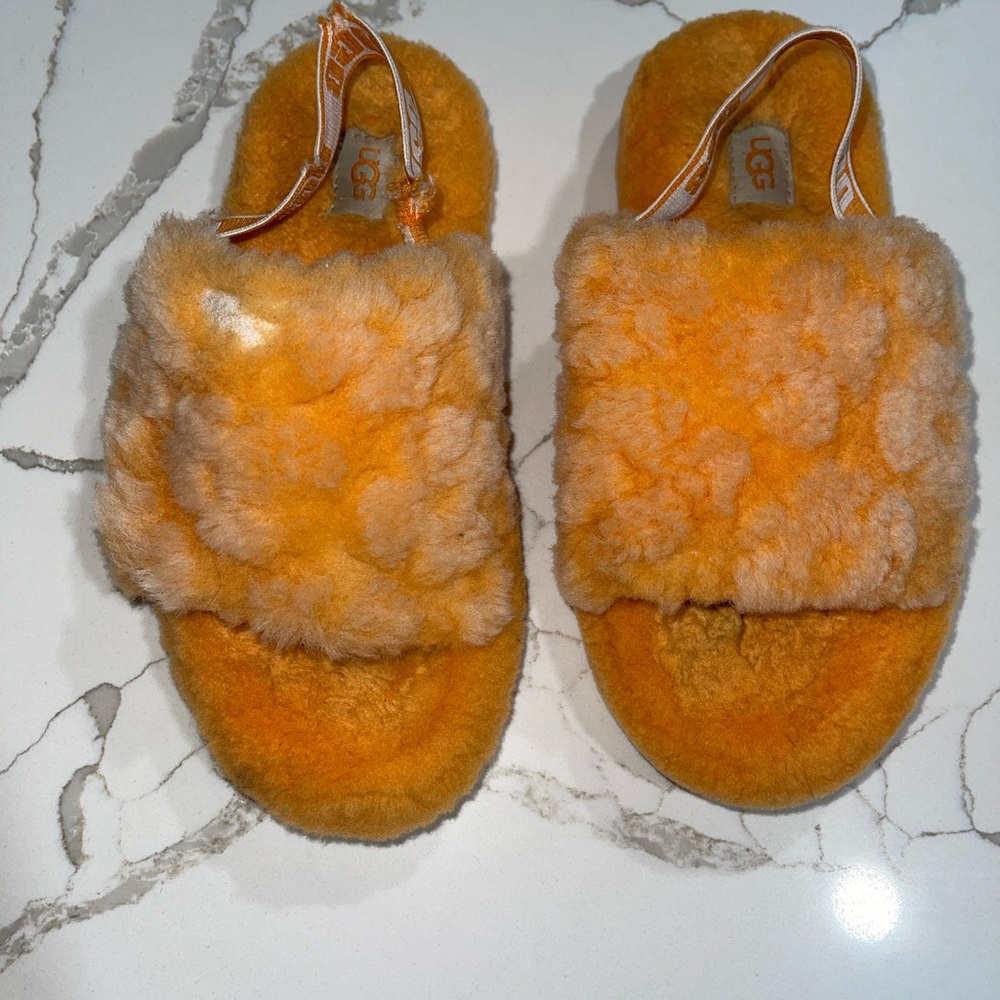 UGG Vibrant Orange Fluffy Sandals